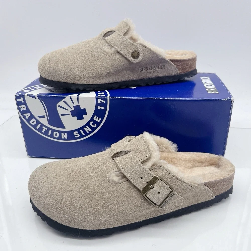 Birkenstock Boston Shearling Women's Clogs Slip On Comfort Gray Suede EU 38 US 7 - Picture 2 of 15
